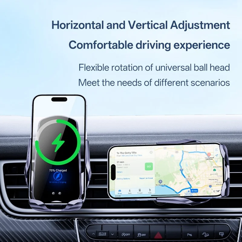 SD32 Supporto per Telefono Auto con Ricarica Wireless Veloce 15 W, Montaggio su Bocchetta d'Aria con Rotazione di 360°, Chiusura Automatica, Navigazione - Nero