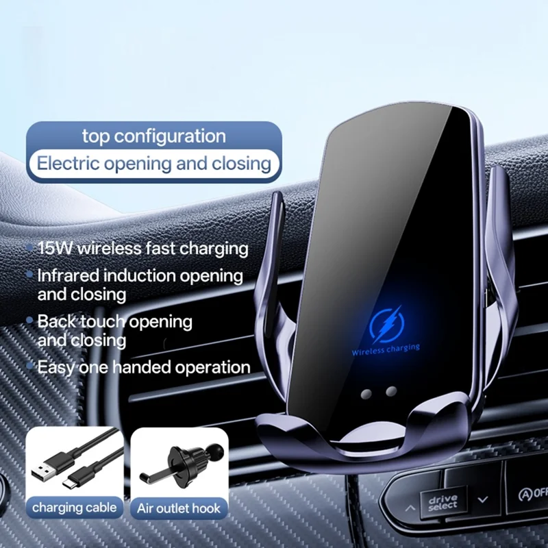 SD32 Supporto per Telefono Auto con Ricarica Wireless Veloce 15 W, Montaggio su Bocchetta d'Aria con Rotazione di 360°, Chiusura Automatica, Navigazione - Nero