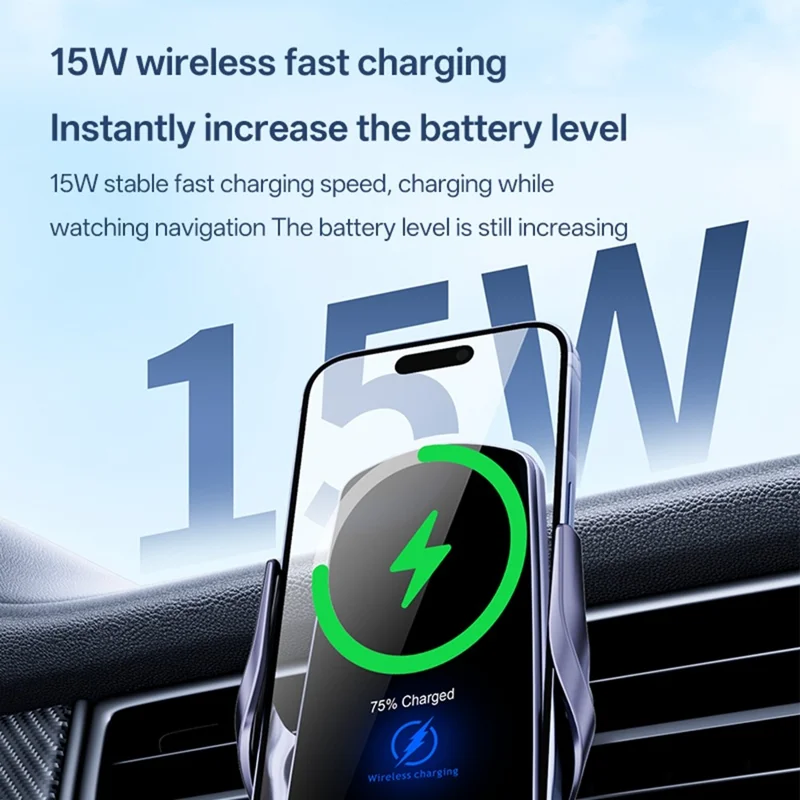 SD32 Supporto per Telefono Auto con Ricarica Wireless Veloce 15 W, Montaggio su Bocchetta d'Aria con Rotazione di 360°, Chiusura Automatica, Navigazione - Nero