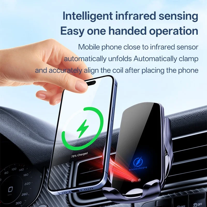 SD32 Supporto per Telefono Auto con Ricarica Wireless Veloce 15 W, Montaggio su Bocchetta d'Aria con Rotazione di 360°, Chiusura Automatica, Navigazione - Nero