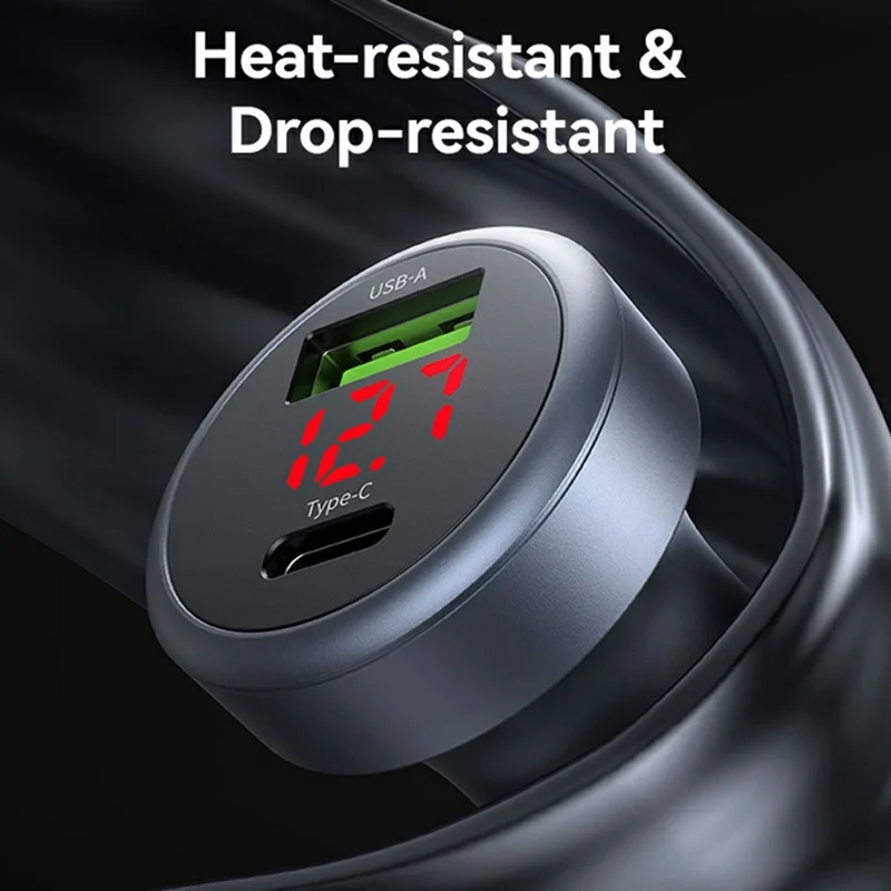 USAMS CC327 C44 USB-A + Type-C Dual Port Car Charger 45W Fast Charging Aluminum Alloy Power Adapter with Voltage Display