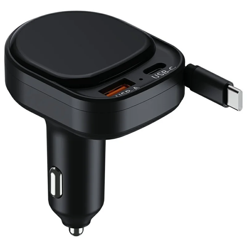 Chargeur de voiture K8 USB-A + USB-C double port PD 20 W + chargeur rapide QC 18 W avec câble Type C escamotable - Noir