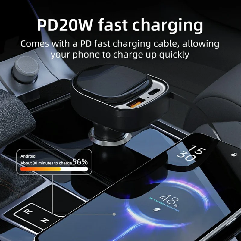 Chargeur de voiture K8 USB-A + USB-C double port PD 20 W + chargeur rapide QC 18 W avec câble Type C escamotable - Noir