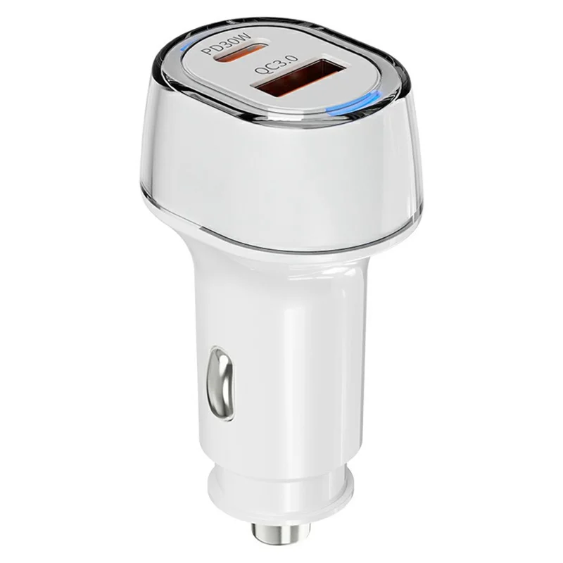 A6 USB + Type-C Dual Port-biloplader QC3.0 + PD 30W hurtigoplader med omgivelseslys til telefon / tablet
