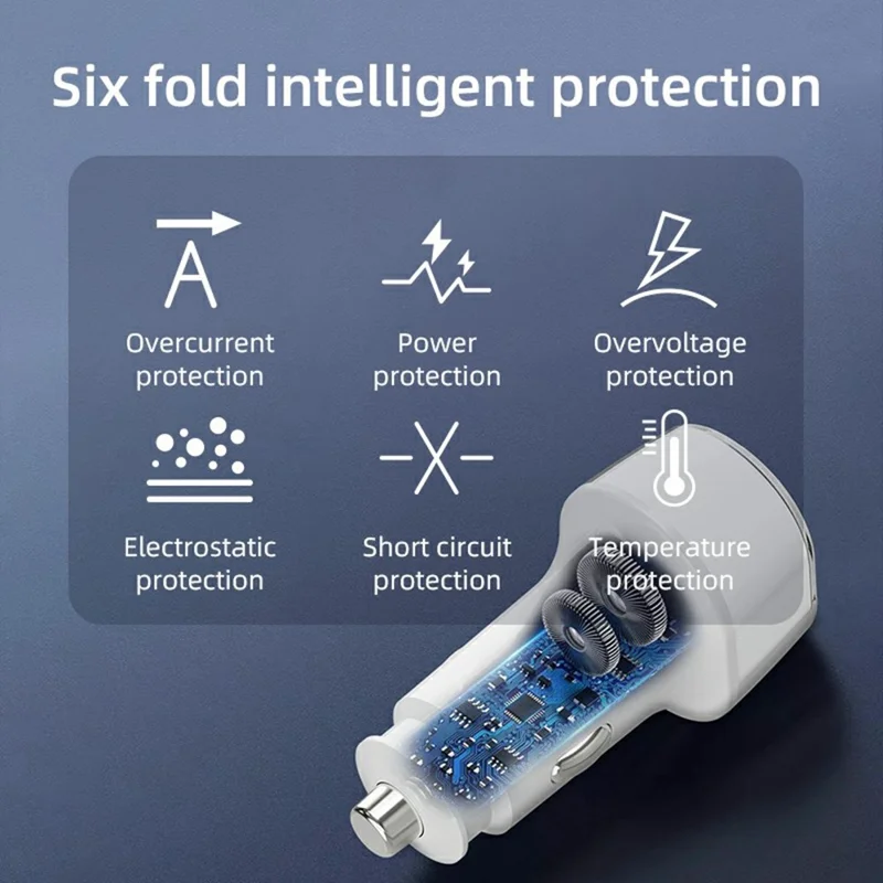 A6 USB + Type-C Dual Port-biloplader QC3.0 + PD 30W hurtigoplader med omgivelseslys til telefon / tablet