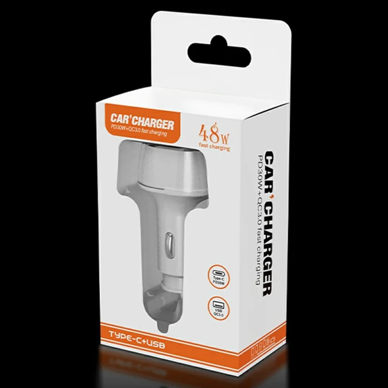 A6 USB + Type-C Dual Port-biloplader QC3.0 + PD 30W hurtigoplader med omgivelseslys til telefon / tablet