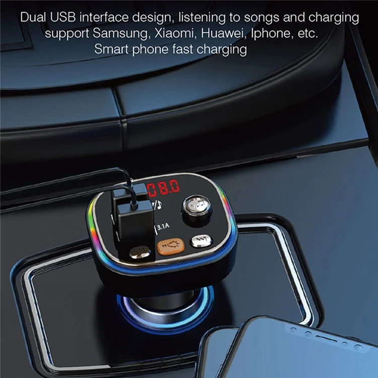 C20 Bluetooth Car MP3 FM Transmitter Hands-free Call U-Disk HiFi Music Player Dual USB Charger