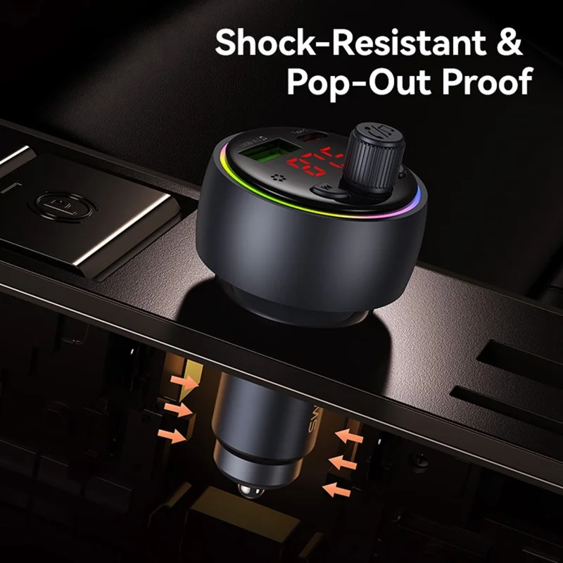 USAMS CC328 30W USB-A + Type-C Carregador para Carro com Visor Digital Bluetooth FM com Luz Ambiente RGB - Tarnish