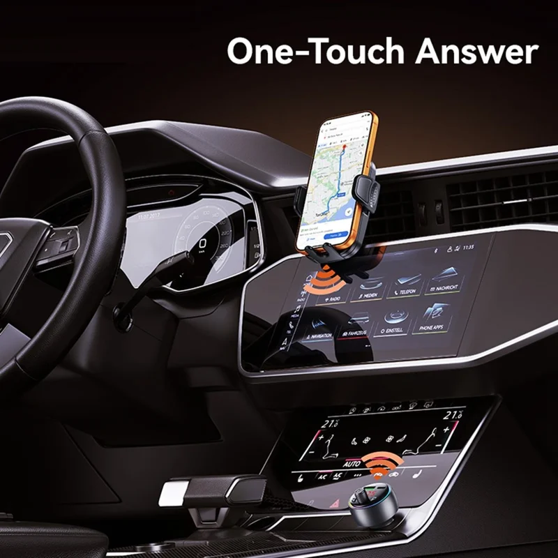 USAMS CC328 30W USB-A + Type-C Carregador para Carro com Visor Digital Bluetooth FM com Luz Ambiente RGB - Tarnish