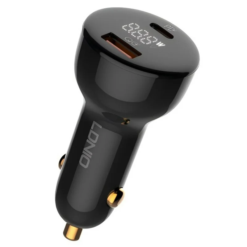 LDNIO C101 100W Kfz-Ladegerät LED-Anzeige Dual-Port USB-A Typ-C PD QC3.0 Schnellladeadapter - Schwarz