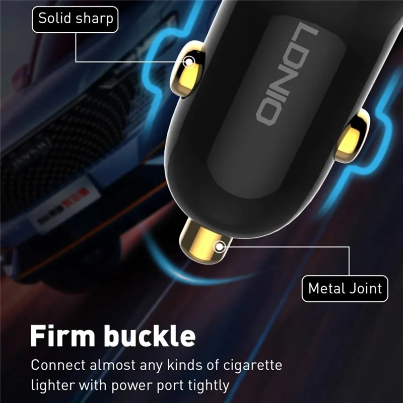 LDNIO C103 60W Dual Port Car Charger PD 30W+QC 30W PPS Fast Charging Car Adapter for Phone Tablet - Bla