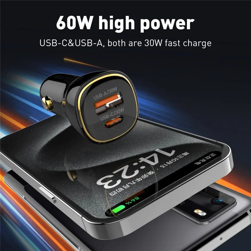 LDNIO C103 60W Dual Port Car Charger PD 30W+QC 30W PPS Fast Charging Car Adapter for Phone Tablet - Bla