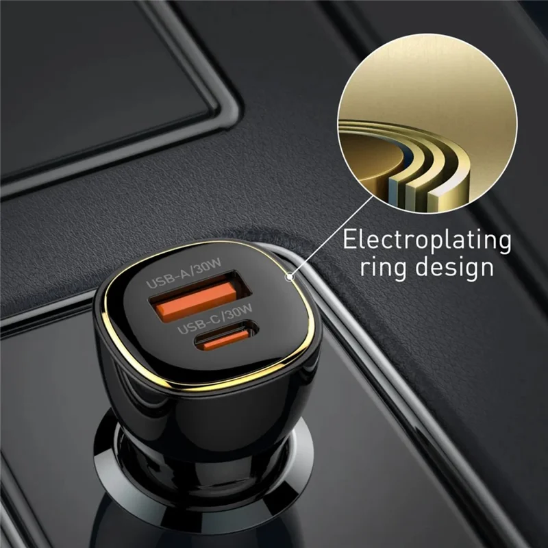 LDNIO C103 60W Dual Port Car Charger PD 30W+QC 30W PPS Fast Charging Car Adapter for Phone Tablet - Bla