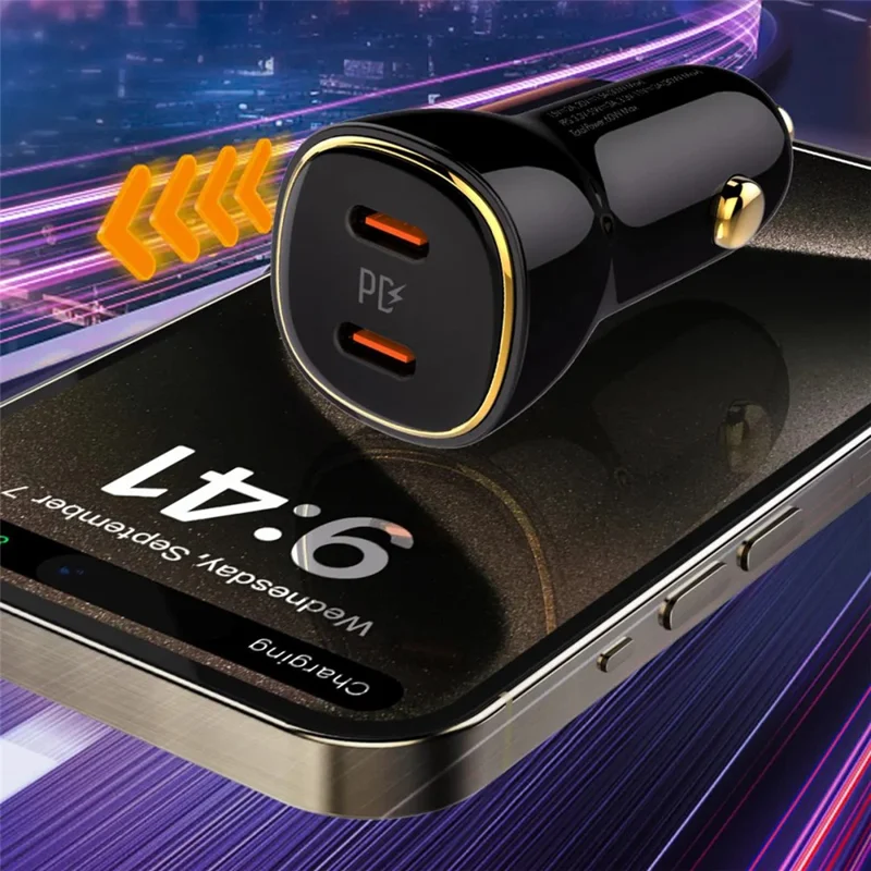 LDNIO C104 60W Dual USB-C Kfz-Ladegerät PD30W + PPS Schnellladegerät für iPhone Samsung – Schwarz