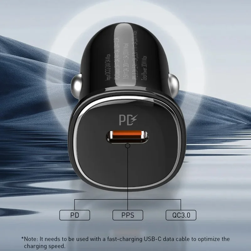 LDNIO C106 30W USB-C-Autoladegerät mit Single-Port PD3.0 PPS Schnellladeadapter für Telefon Tablet - Schwarz