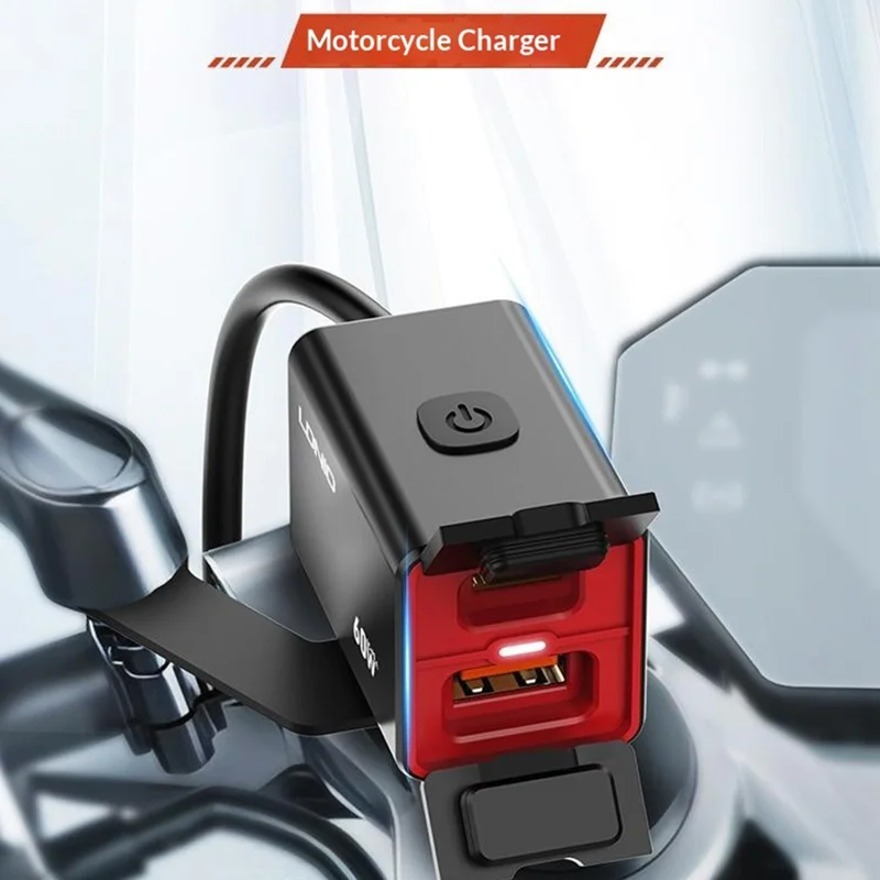 Cargador para Motocicleta LDNIO C108 60W de Doble Puerto PD QC, Adaptador Impermeable para Batería - Negro