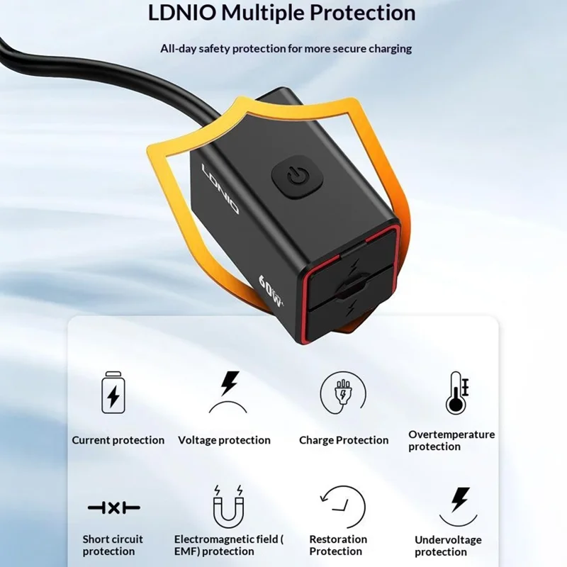 Cargador para Motocicleta LDNIO C108 60W de Doble Puerto PD QC, Adaptador Impermeable para Batería - Negro