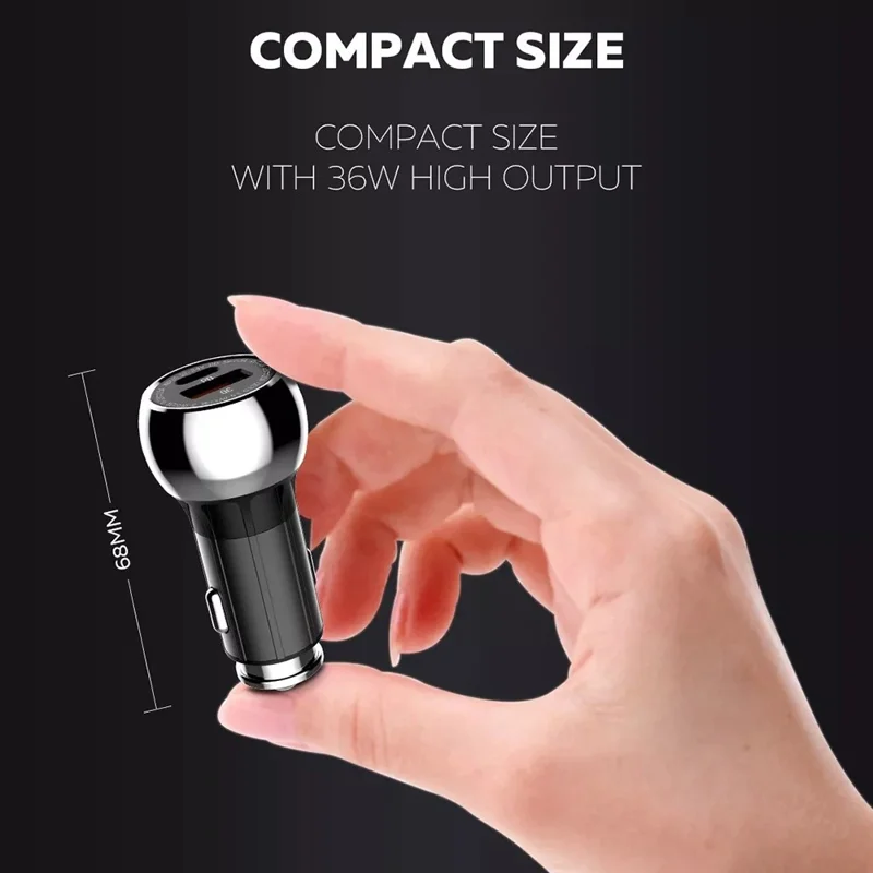 LDNIO C1 36W Car Charger Metal Dual Port PD 20W + QC3.0 18W Fast Charging Car Adapter for iPhone Android - Black