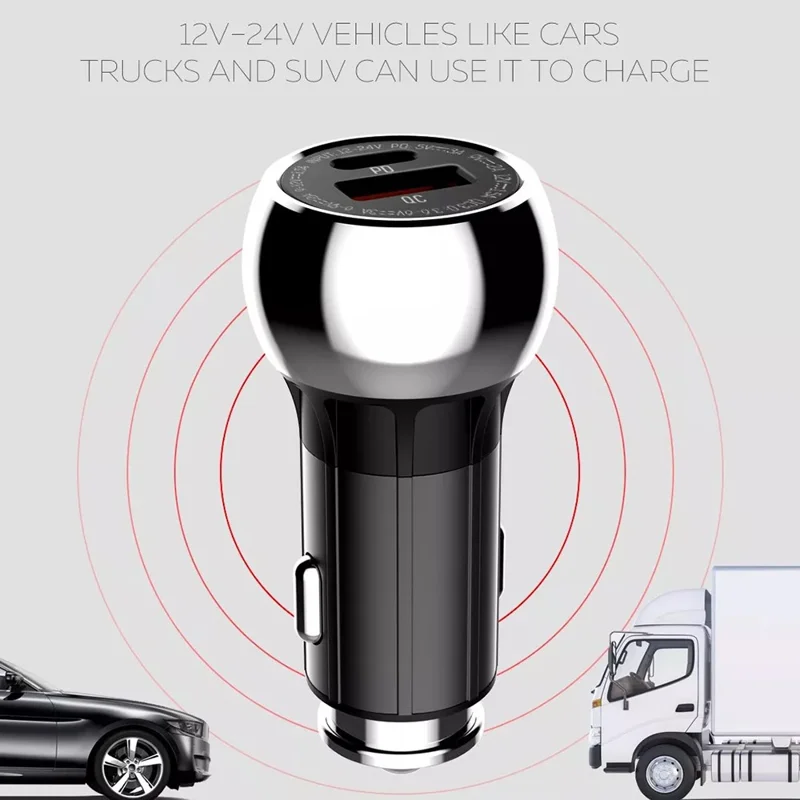 LDNIO C1 36W Car Charger Metal Dual Port PD 20W + QC3.0 18W Fast Charging Car Adapter for iPhone Android - Black