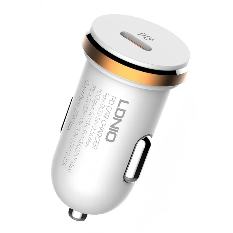 LDNIO C22Q 27W PD PPS Car Charger with Type-C to Type-C Cable Single Port USB-C Fast Charging Car Adapter for iPhone Samsung Xiaomi - White