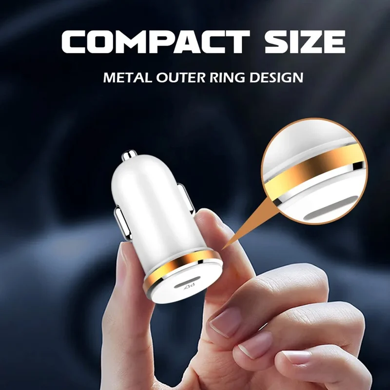 LDNIO C22Q 27W PD PPS Car Charger with Type-C to Type-C Cable Single Port USB-C Fast Charging Car Adapter for iPhone Samsung Xiaomi - White