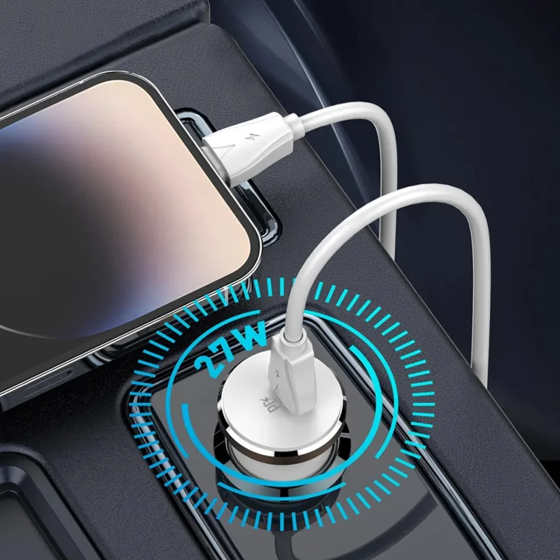 LDNIO C22Q 27W PD PPS Car Charger with Type-C to Type-C Cable Single Port USB-C Fast Charging Car Adapter for iPhone Samsung Xiaomi - White
