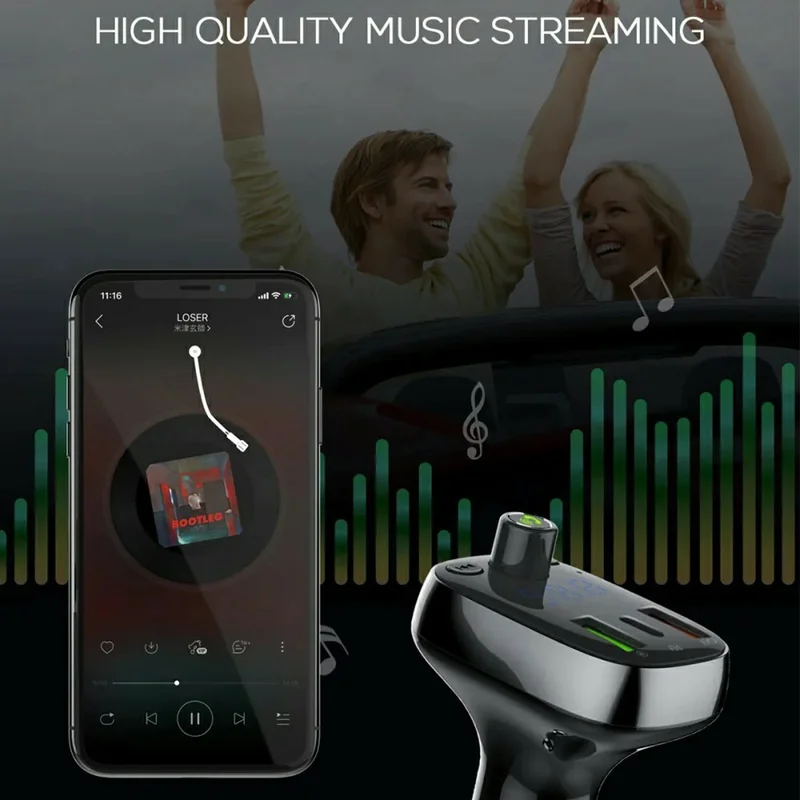 LDNIO C704Q Car Charger with USB Cable Bluetooth-compatible 5.0 FM Transmitter 3 Port PD QC4.0 Auto-ID LED Display Fasting Charging Adapter - Grey