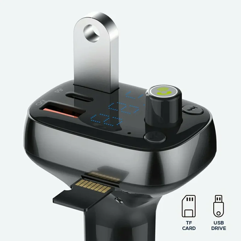 LDNIO C704Q Car Charger with USB Cable Bluetooth-compatible 5.0 FM Transmitter 3 Port PD QC4.0 Auto-ID LED Display Fasting Charging Adapter - Grey