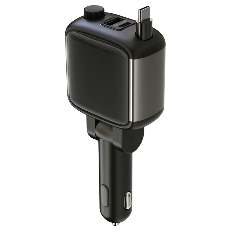 GE16 USB-A + USB-C Dual Port Car Charger with PD 65W Retractable Cable Digital Voltage Display Cartoon Emoji