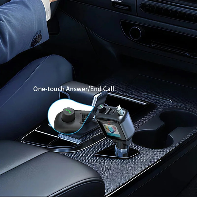 GE18 Car Charger PD 65W Retractable Cable TFT Display Voltage Monitor Bluetooth-compatible 5.4 FM Transmitter