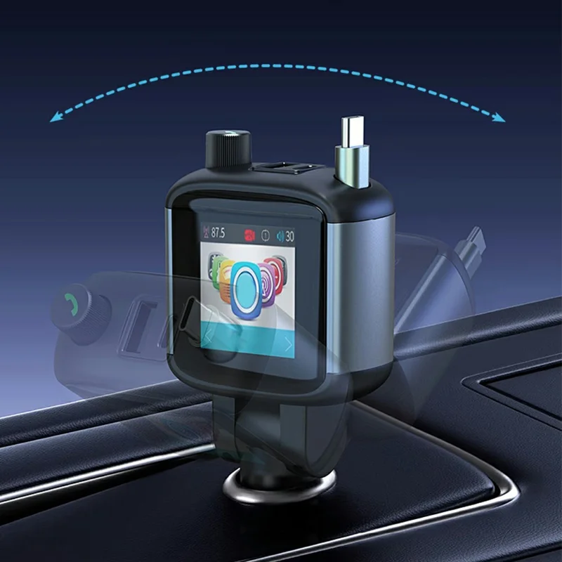 GE18 Car Charger PD 65W Retractable Cable TFT Display Voltage Monitor Bluetooth-compatible 5.4 FM Transmitter
