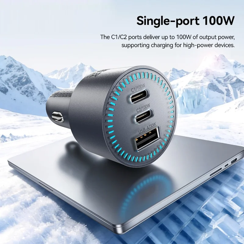 ESSAGER F782 200W Dual Type-C + USB-A Car Charger DC 12-24V Charging Adapter for Car - Grey