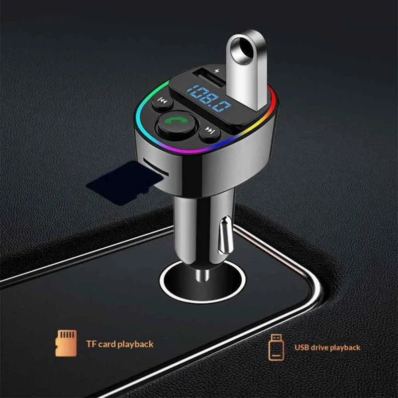 G67 Bluetooth-compatible 5.0 FM Transmitter MP3 Player, Dual USB + Type-C Fast Charging, Hands-Free Calling Car Charger - Button