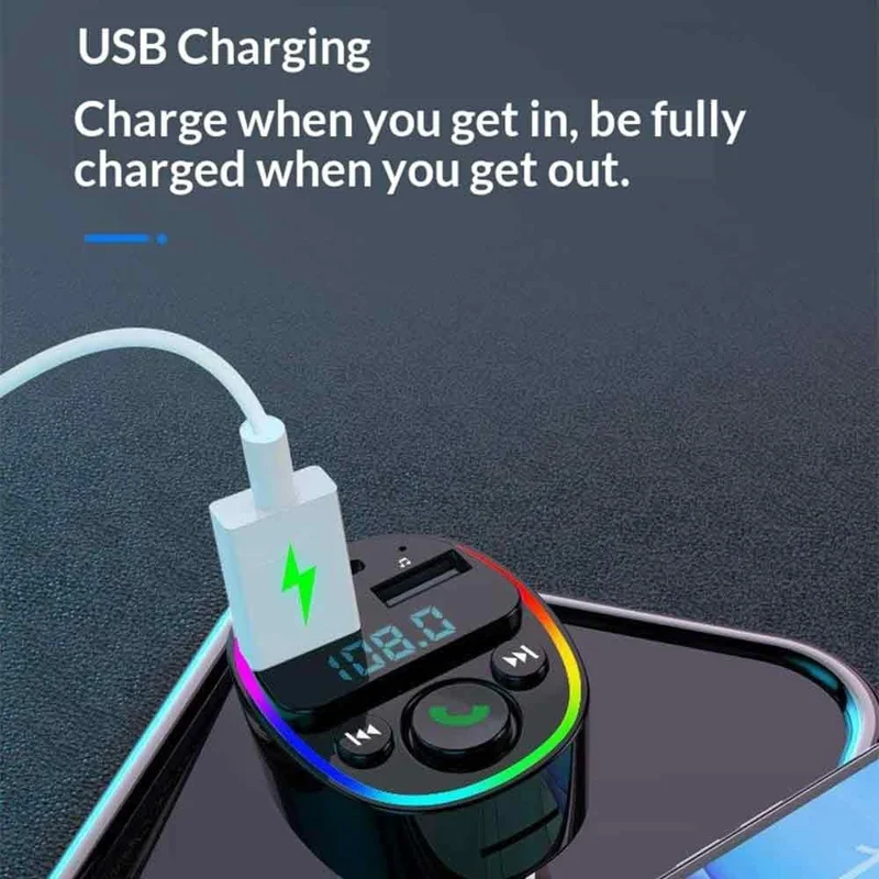 G67 Bluetooth-compatible 5.0 FM Transmitter MP3 Player, Dual USB + Type-C Fast Charging, Hands-Free Calling Car Charger - Button