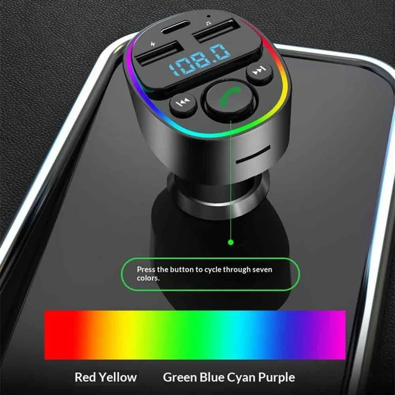 G67 Bluetooth-compatible 5.0 FM Transmitter MP3 Player, Dual USB + Type-C Fast Charging, Hands-Free Calling Car Charger - Button