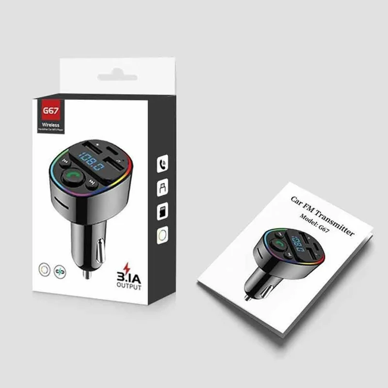 G67 Bluetooth-compatible 5.0 FM Transmitter MP3 Player, Dual USB + Type-C Fast Charging, Hands-Free Calling Car Charger - Button