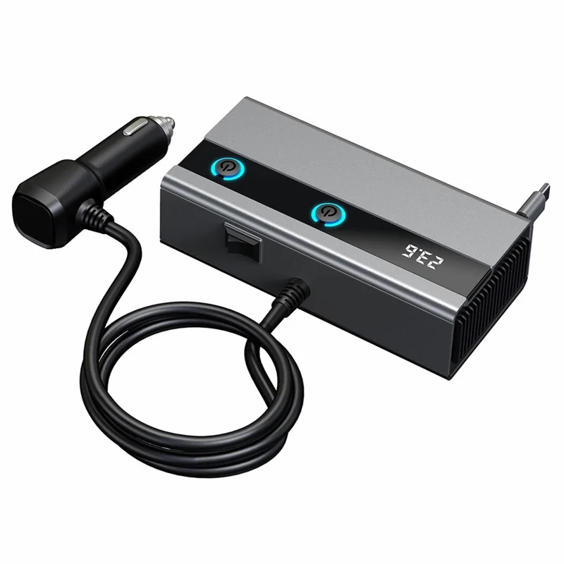 GC11 6-in-1 120W 12V Car Cigarette Lighter Adapter, 2 Sockets, 2 USB-A, USB-C, 65W PD Retractable Type-C Cable, LED Voltage Display