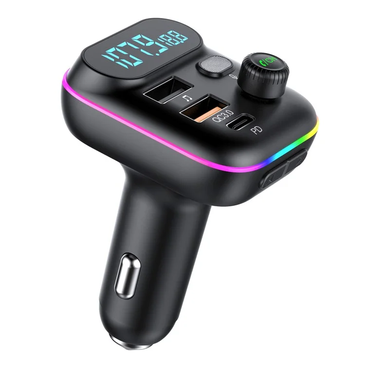 T70 Bluetooth-compatible 5.0 FM Transmitter USB PD 18W QC3.0 Fast Charging Adapter Music Player with Hands-free Calling for Car
