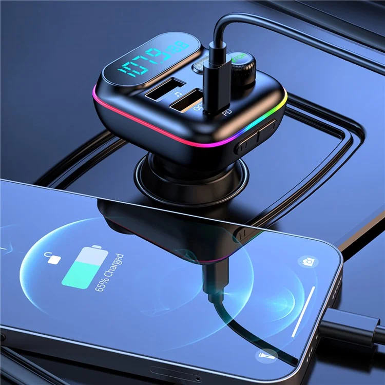 T70 Bluetooth-compatible 5.0 FM Transmitter USB PD 18W QC3.0 Fast Charging Adapter Music Player with Hands-free Calling for Car