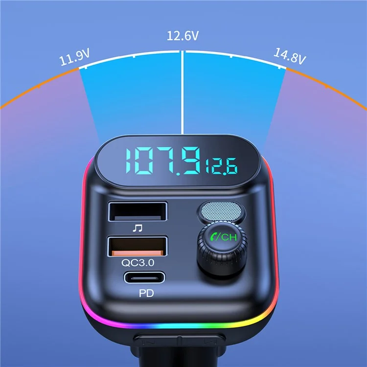 T70 Bluetooth-compatible 5.0 FM Transmitter USB PD 18W QC3.0 Fast Charging Adapter Music Player with Hands-free Calling for Car