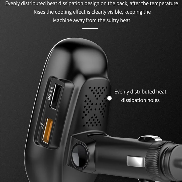 BT29A EQ FM Bluetooth-compatible Transmitter Car MP3 TF/U Disk Player with QC 3.0 + Type-C Fast Charging
