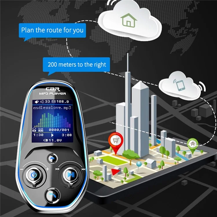 BT29A EQ FM Bluetooth-compatible Transmitter Car MP3 TF/U Disk Player with QC 3.0 + Type-C Fast Charging