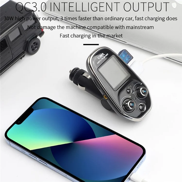 BT29A EQ FM Bluetooth-compatible Transmitter Car MP3 TF/U Disk Player with QC 3.0 + Type-C Fast Charging