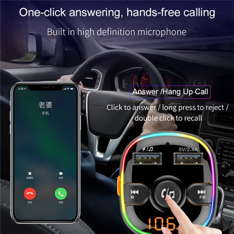 BC52L Car Bluetooth 5.0 FM Transteur MP3 Adapter Musique Audapter