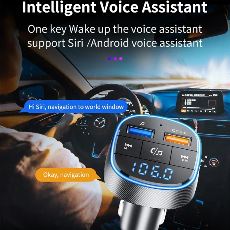 BC57 QC3.0 Schnellladegerät für Autos Bluetooth 5.0 FM-Sender MP3-Player Adapter Autoset mit Freisprechfunktion für BT-Anrufe/USB-Stick/SD-Karte 