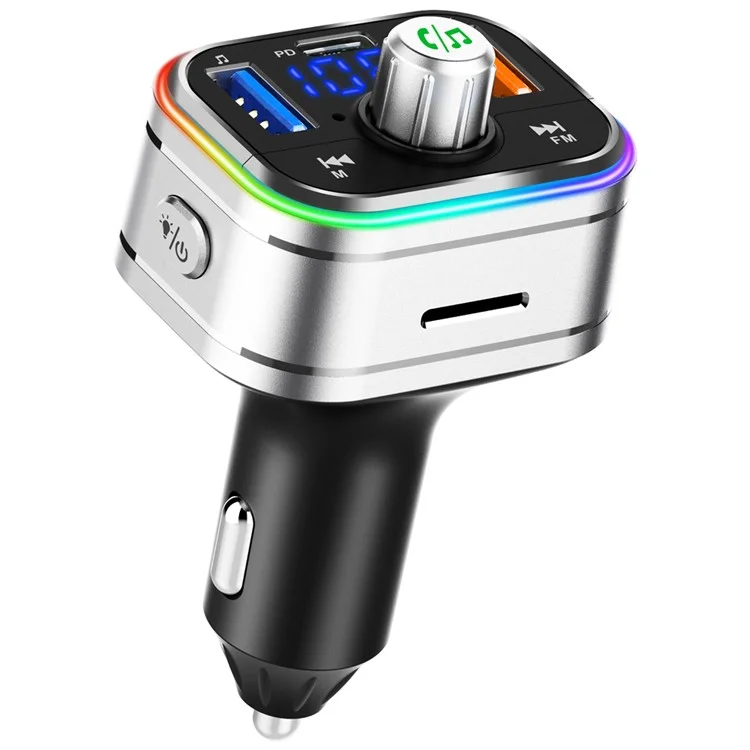 BC62 Car Bluetooth-compatible Charger Adapter FM Transmitter Hands-Free Call PD Fast Charging Car Charger with Atmosphere Light Voice Assistant