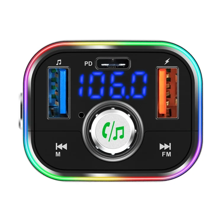 BC62 Car Bluetooth-compatible Charger Adapter FM Transmitter Hands-Free Call PD Fast Charging Car Charger with Atmosphere Light Voice Assistant