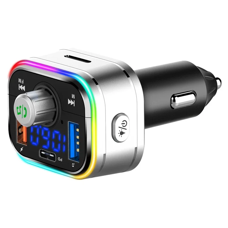 BC62 Car Bluetooth-compatible Charger Adapter FM Transmitter Hands-Free Call PD Fast Charging Car Charger with Atmosphere Light Voice Assistant