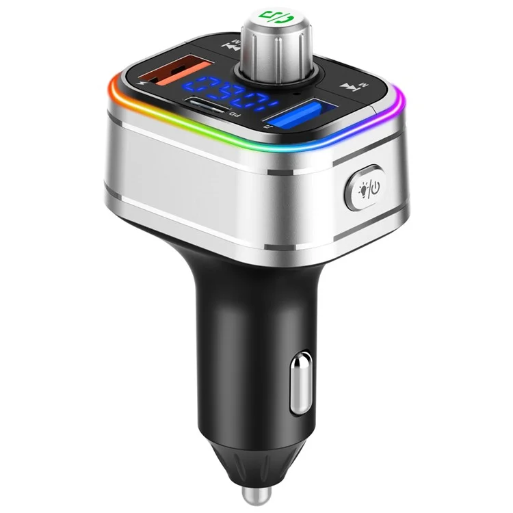BC62 Car Bluetooth-compatible Charger Adapter FM Transmitter Hands-Free Call PD Fast Charging Car Charger with Atmosphere Light Voice Assistant