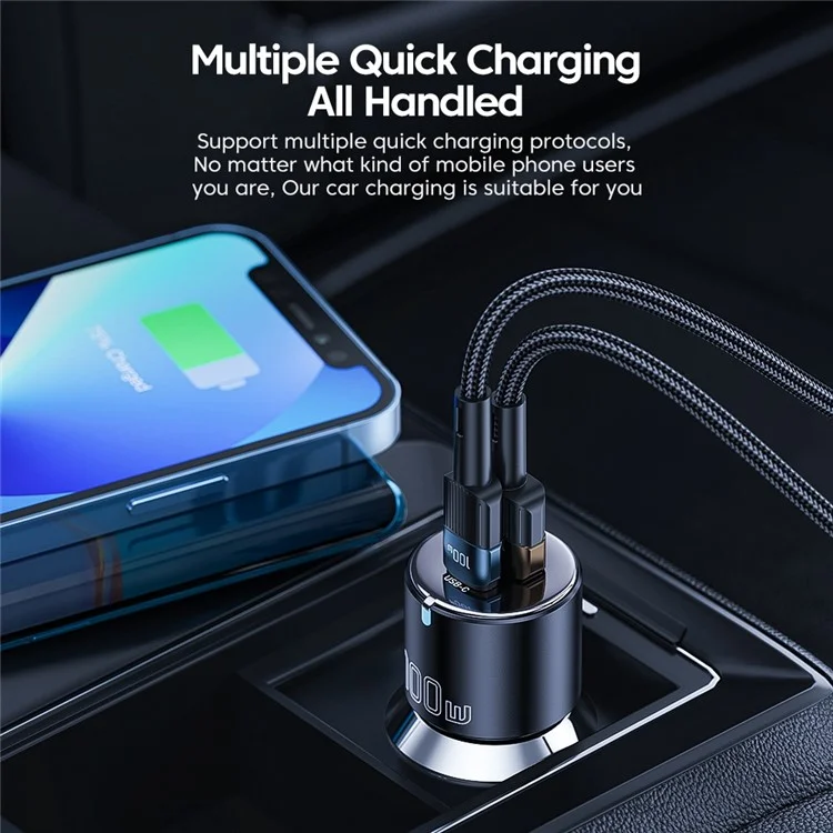 ESSAGER F698 Max 100W USB-A + Type-C Dual Port Car Charger Adaptateur de Charge Rapide